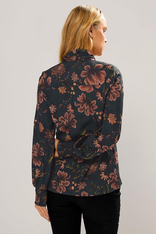 LTS Tall Navy Blue Floral Tie Neck Blouse | Long Tall Sally  3