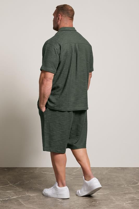 BadRhino Big & Tall Green Textured Revere Shirt & Short Co-ord Set | BadRhino 4