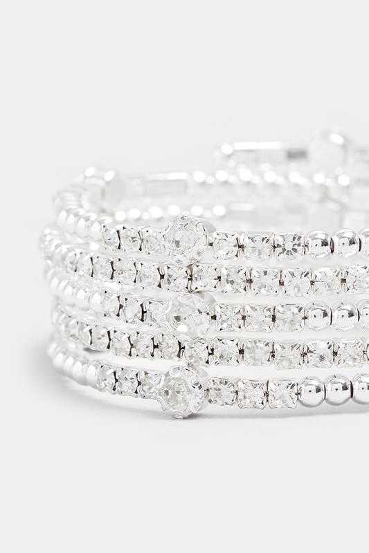 Silver Tone Diamante Wrap Stretch Bracelet | Yours Clothing 3