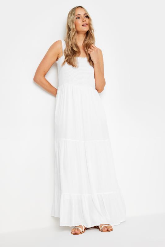 Tall  LTS Tall White Shirred Tiered Maxi Dress