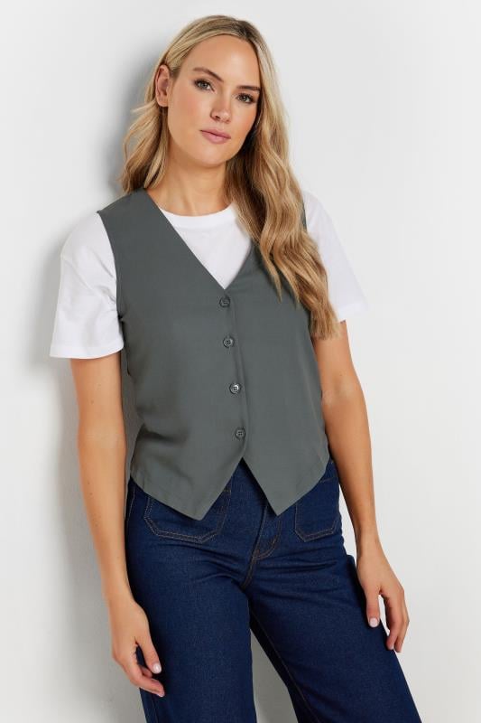 LTS Tall Grey Sleeveless Waistcoat Top | Long Tall Sally 1