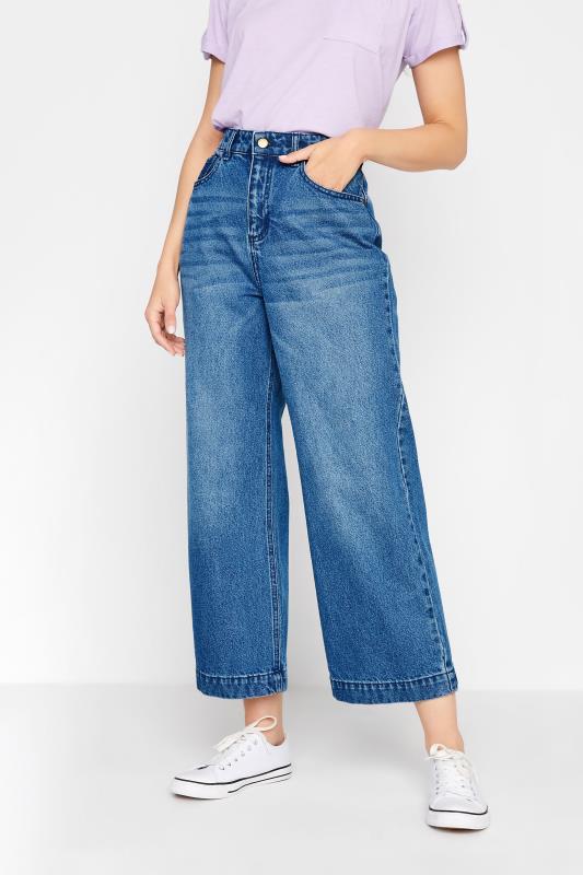 LTS Tall Women's Mid Blue Denim Cropped Wide Leg Jeans | Long Tall Sally 1