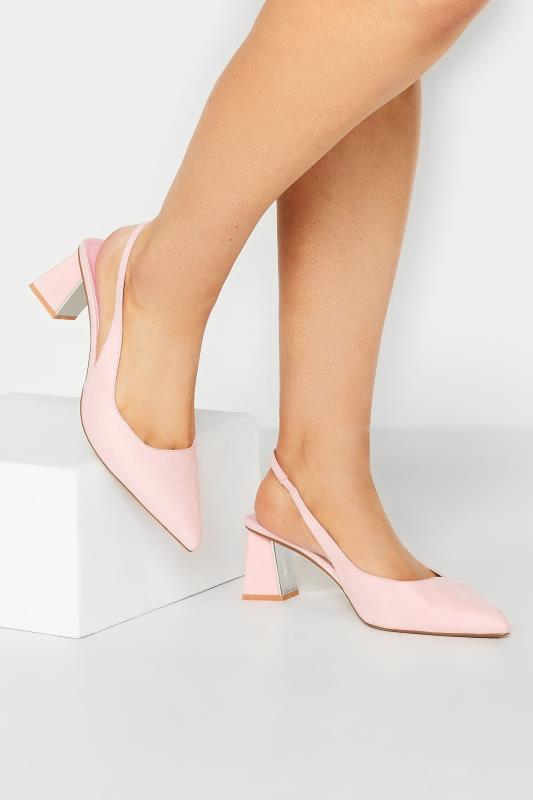 Light Pink Mid Slingback Court Heels In Extra Wide EEE Fit | Yours Clothing  1