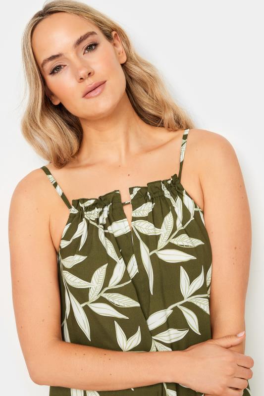 LTS Tall Women's Olive Green Leaf Print Ruched Neck Maxi Dress | Yours Clothing 5