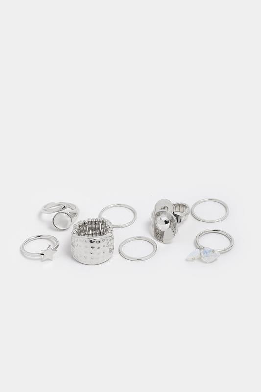 8 PACK Silver Tone Star Ring Set | Yours Clothing 2