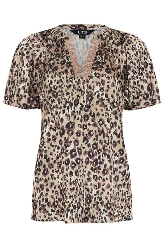 LTS Tall Women's Brown Leopard Print Satin Top | Long Tall Sally 5