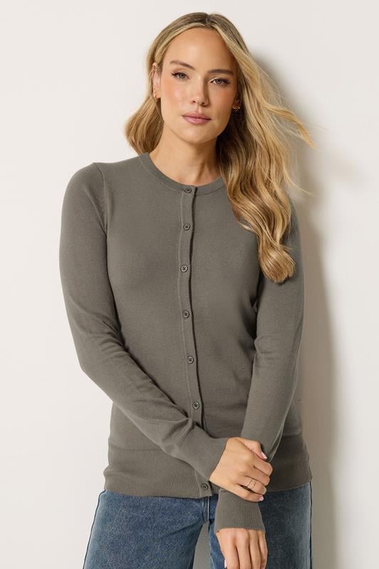  LTS Tall Mocha Brown Crew Neck Button Cardigan