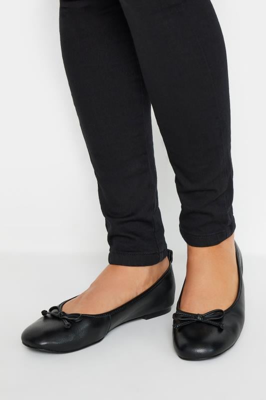 LTS Black Leather Ballerina Pumps In Standard Fit | Long Tall Sally  1