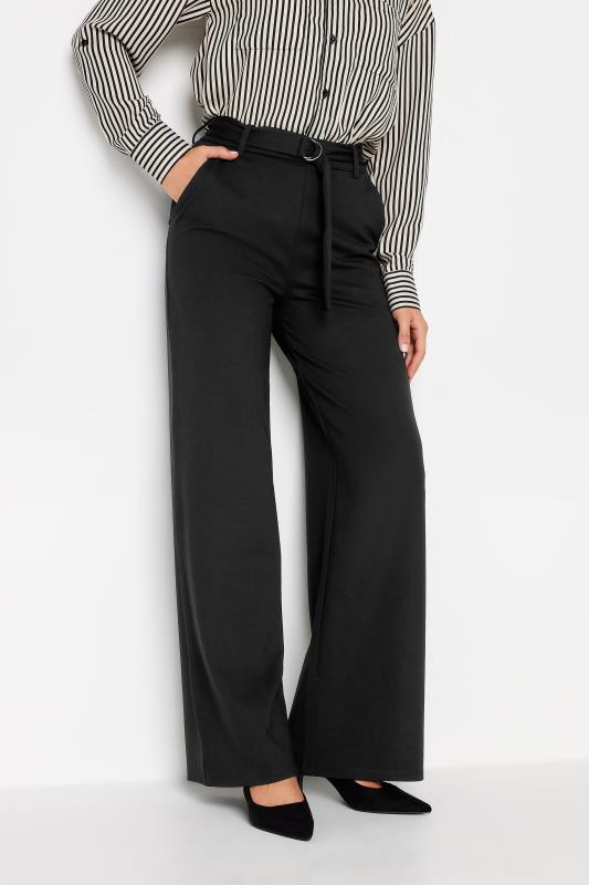 LTS Tall Black Wide Leg Belt Trousers | Long Tall Sally  1