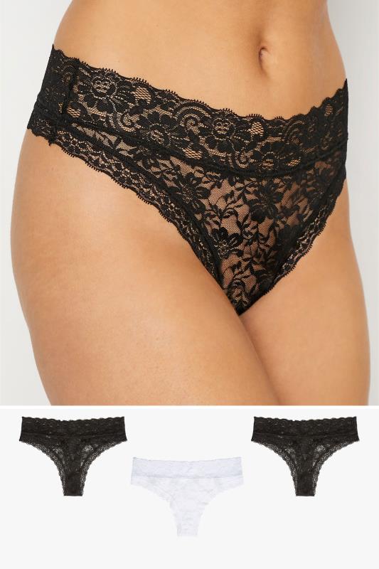 Tall  3 PACK Tall Black & White Floral Lace Thongs