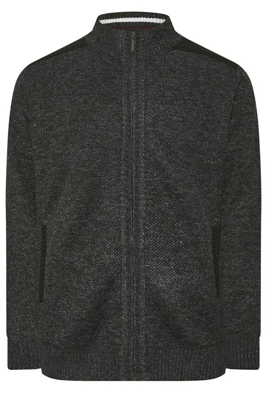D555 Big & Tall Charcoal Grey Marl Zip Through Knitted Jumper | BadRhino 1