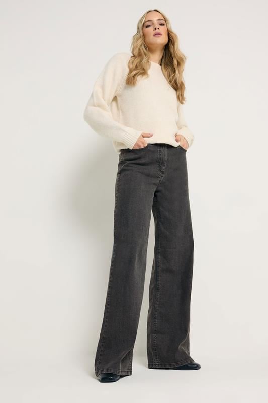 LTS Tall Dark Grey Washed Wide Leg Jeans | Long Tall Sally 2