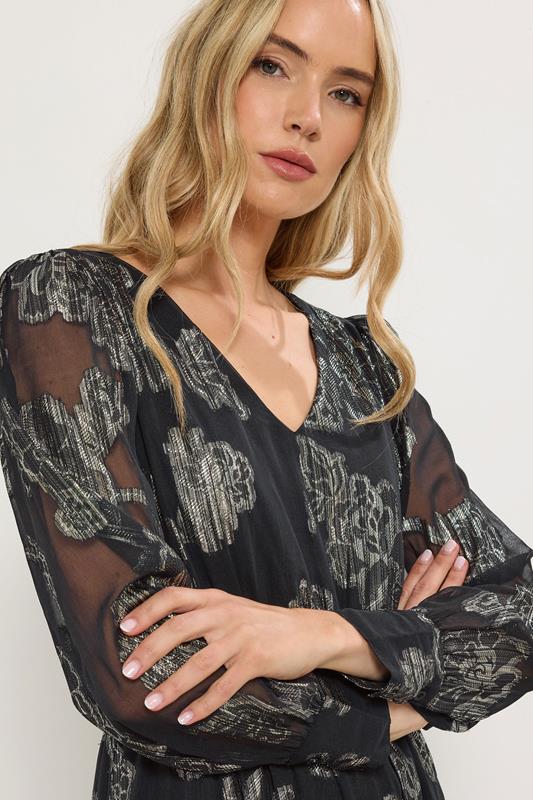 LTS Tall Black & Gold Floral Jacquard Midaxi Dress | Long Tall Sally  4