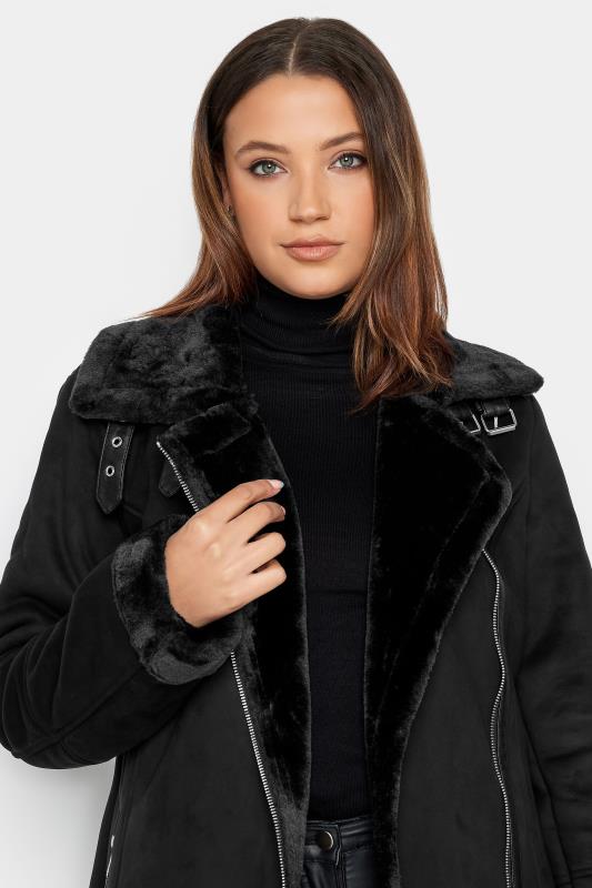Tall Women's LTS Black Faux Fur Trim Aviator Jacket | Long Tally Sally 4