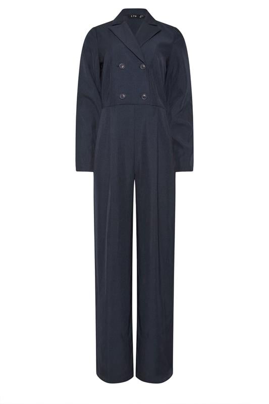 Tall  LTS Tall Navy Blue Open Collar Wide Leg Jumpsuit