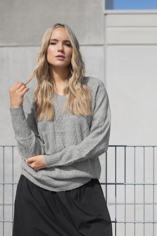 LTS Tall Grey Cable Knit V-Neck Jumper | Long Tall Sally 1