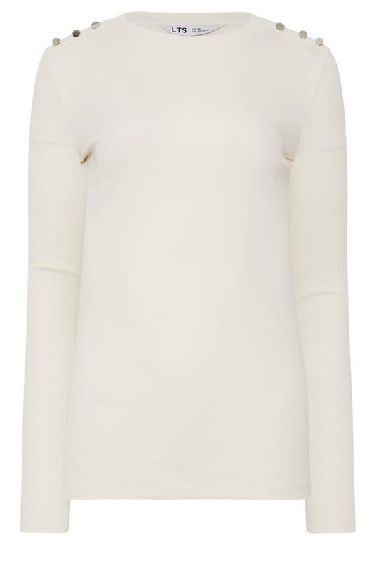 Tall  LTS Tall Ivory White Ribbed Button Top