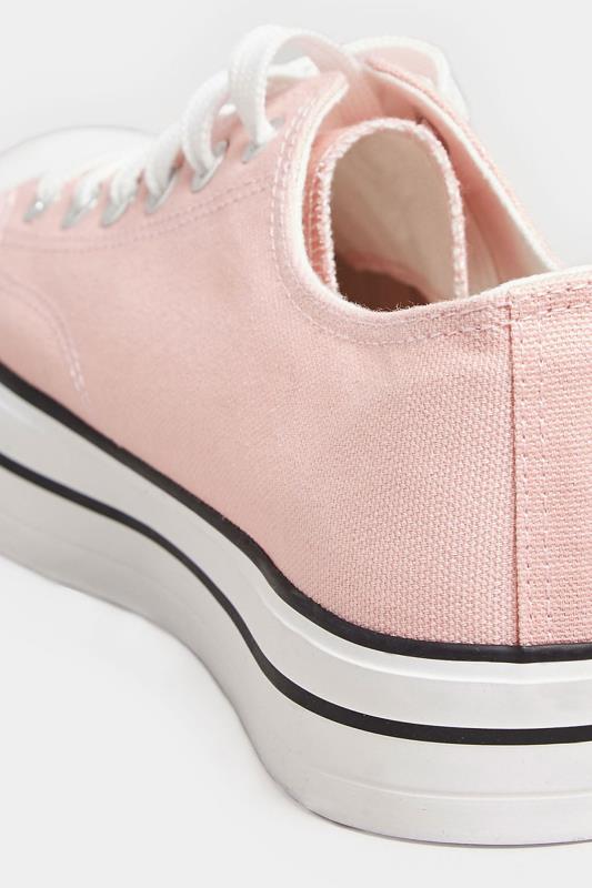 Light Pink Canvas Platform Sole Low Trainers In Wide E Fit | Yours Clothing  4