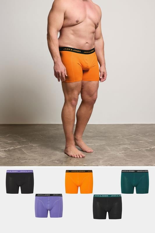 JACK & JONES Big & Tall 5 Pack Orange & Black Boxers