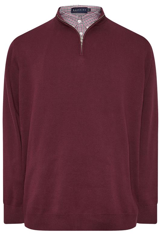BadRhino Big & Tall Burgundy Red Mock Shirt Milano Quarter Zip Jumper | BadRhino 5