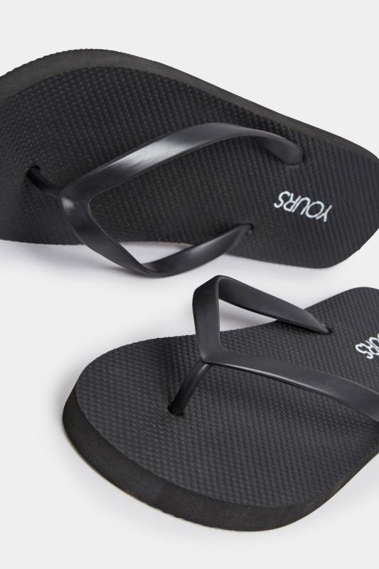 Black Flip Flops In Extra Wide EEE Fit | Yours Clothing 5