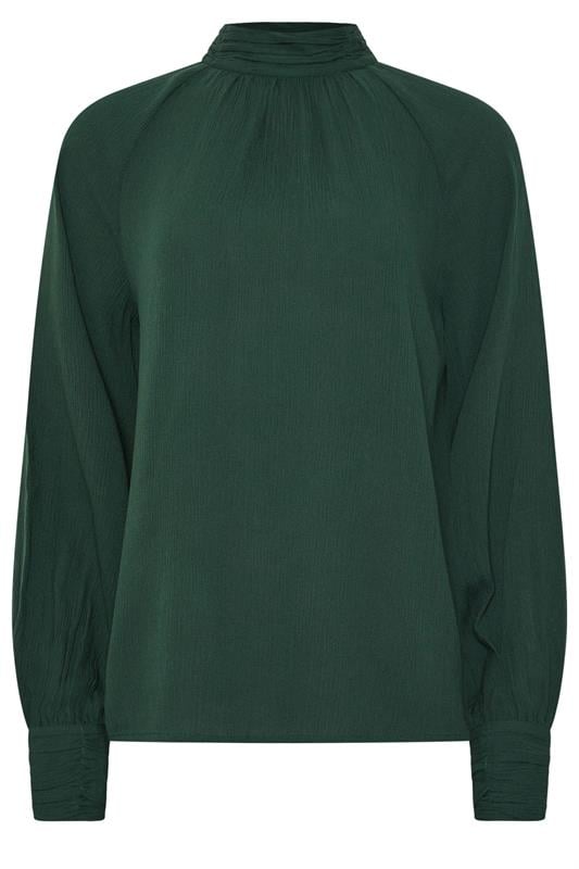 LTS Tall Dark Green High Neck Crinkle Blouse | Long Tall Sally 5