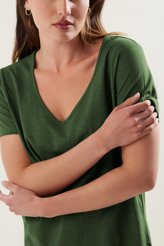 LTS Tall Khaki Green V-Neck T-Shirt | Long Tall Sally 4