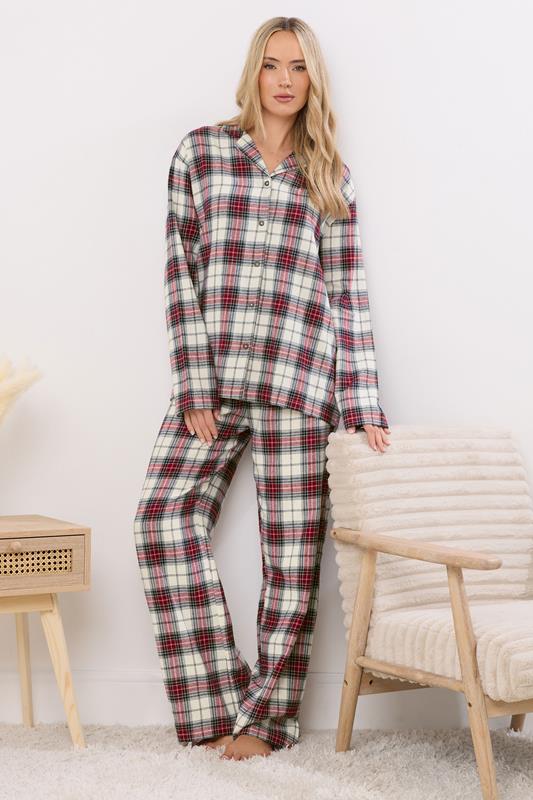 LTS Tall Ivory White & Red Cotton Check Pyjama Set | Long Tall Sally 1