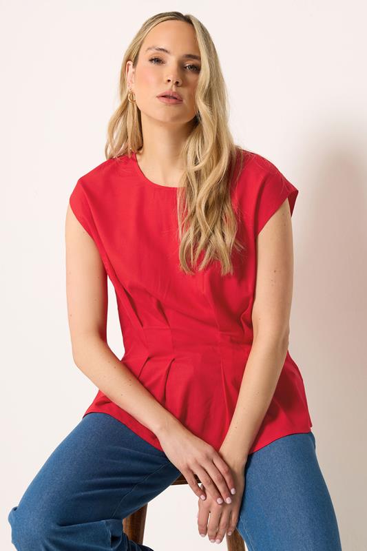 LTS Tall Women's Red Pleated Peplum Top | Long Tall Sally 1