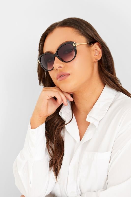 Black Soft Cat Eye Circle Arm Sunglasses