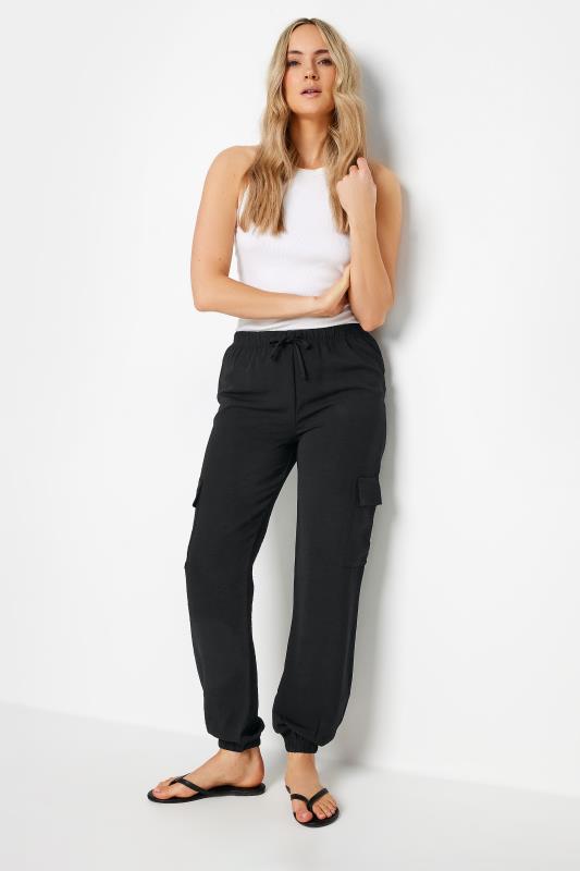 LTS Tall Women's Black Crepe Cuffed Cargo Trousers | Long Tall Sally 1