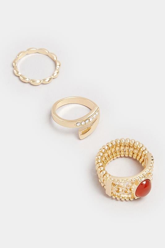 3 PACK Gold Tone Stone Ring Set | Yours Clothing 1