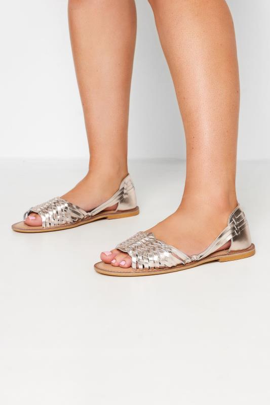 Plus Size  Yours Gold Woven Leather Mules In Extra Wide EEE FIt