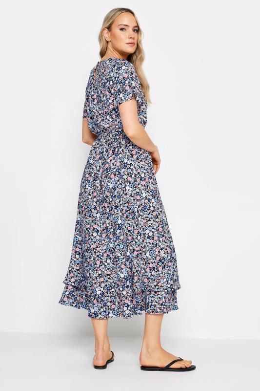 LTS Tall Womens Blue Floral Print Tie Waist Midi Dress | Long Tall Sally 3