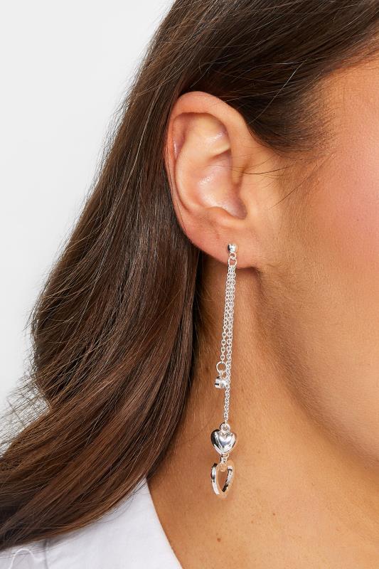 Silver Heart Triple Tassel Earrings | Yours Clothing 1