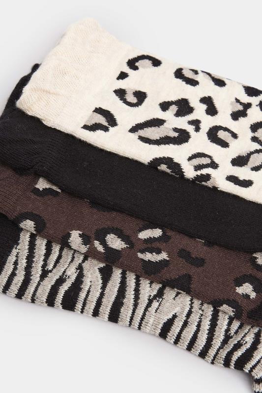 4 PACK White & Black Animal Print Socks | Yours Clothing  4