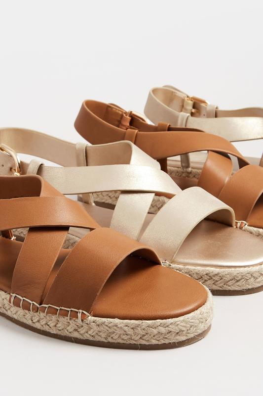 LTS Brown Espadrille Crossover Strap Sandals In Standard Fit | Long Tall Sally 6