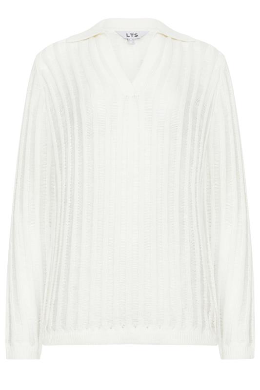 LTS Tall Womens Ivory White Collared Crochet Jumper | Long Tall Sally 5