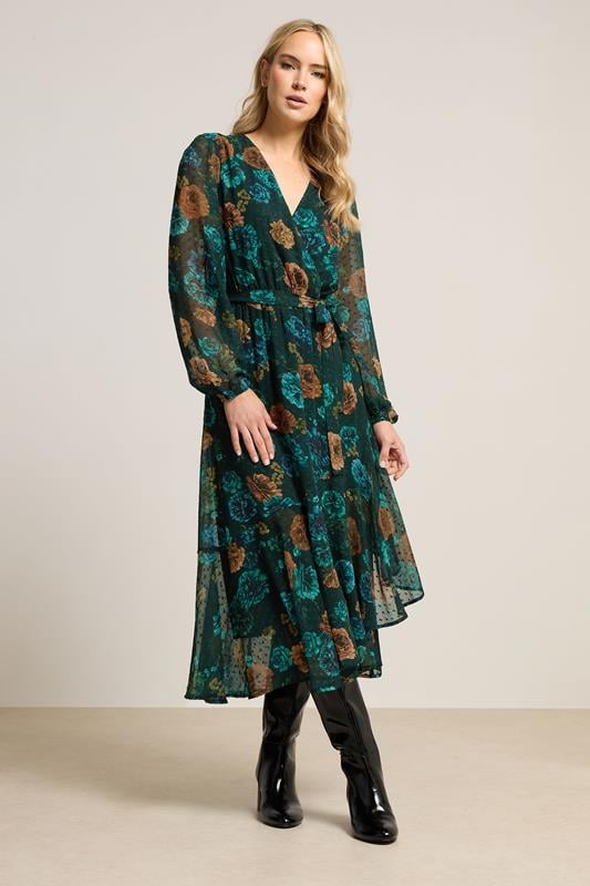 Tall  LTS Tall Dark Green Floral Chiffon Dobby Dress