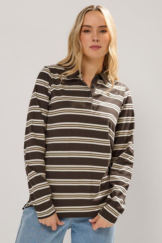 Tall  LTS Tall Chocolate Brown Striped Jersey Polo Top
