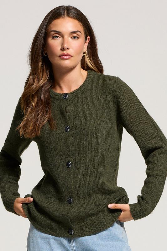 LTS Tall Khaki Green Knitted Button Cardigan | Long Tall Sally 1