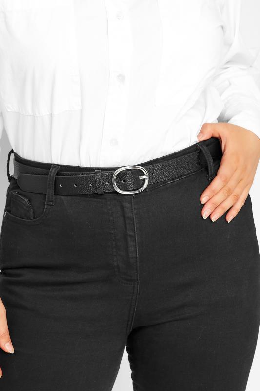Black Textured Oval Buckle Belt | Yours Clothing 1