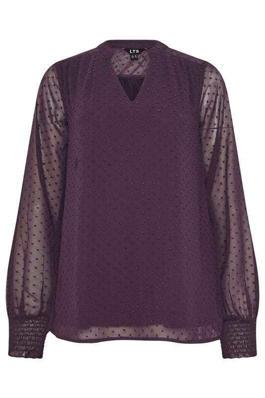 LTS Tall Purple Dobby Spot Shirred Cuff Top | Long Tall Sally 1