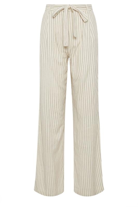 LTS Tall Women's Ivory White Pinstripe Linen Wide Leg Trousers | Long Tall Sally 6