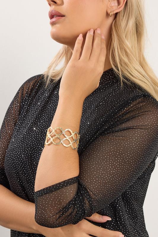 Gold Tone Textured Twist Cuff Bracelet | Yours Clothing 1