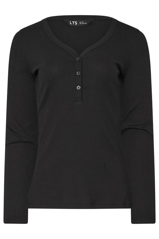 LTS Tall Black Cotton Ribbed Henley Top | Long Tall Sally 5