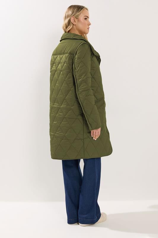 LTS Tall Khaki Green Funnel Neck Quilted Coat | Long Tall Sally