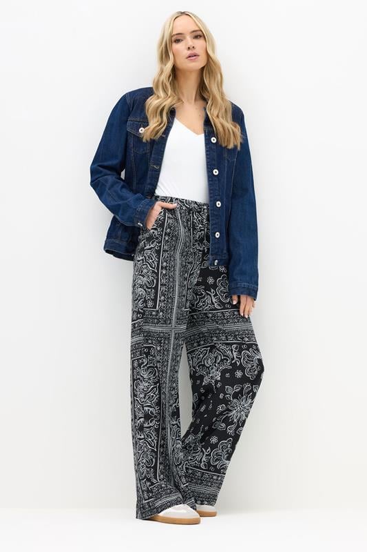 LTS Tall Black Paisley Wide Leg Trousers | Long Tall Sally 1