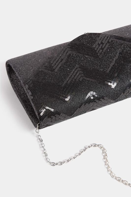 Black Sequin Chevron Clutch Bag | Yours Clothing 7