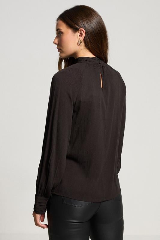 LTS Tall Chocolate Brown High Neck Crinkle Blouse | Long Tall Sally 3